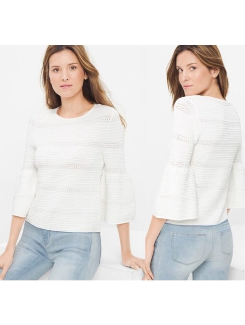 White House Black Market Drama Sleeve Pointelle Sweater s
